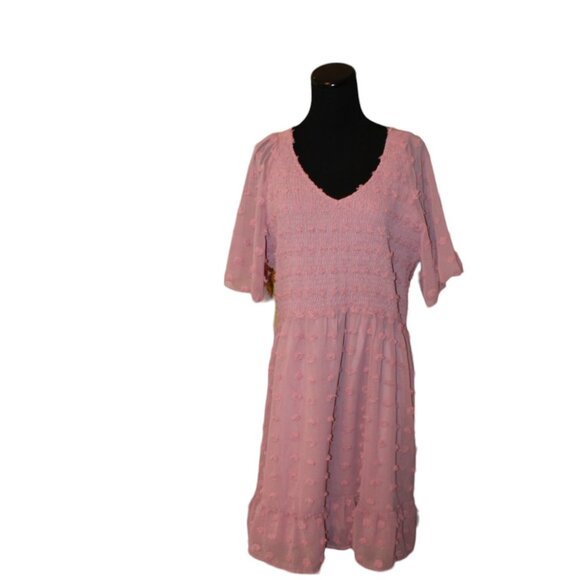 BTFBM Smocked Dress Short Flutter Sleeve VNeck Swiss Dot Babydoll Ruffle XXL NEW - Picture 5 of 14